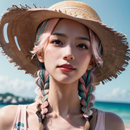 00611-4078359302-_lora_caomao_0.8_1girl, solo, hat, braid, blurry background, outdoors, looking at viewer, straw hat, blurry, portrait, twin brai.png